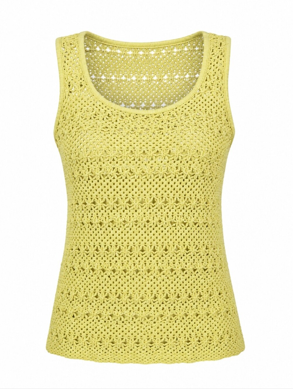 Lavon Lime Green Sleeveless Open Knit Crochet Scoop Neck Women's Tank Top M
